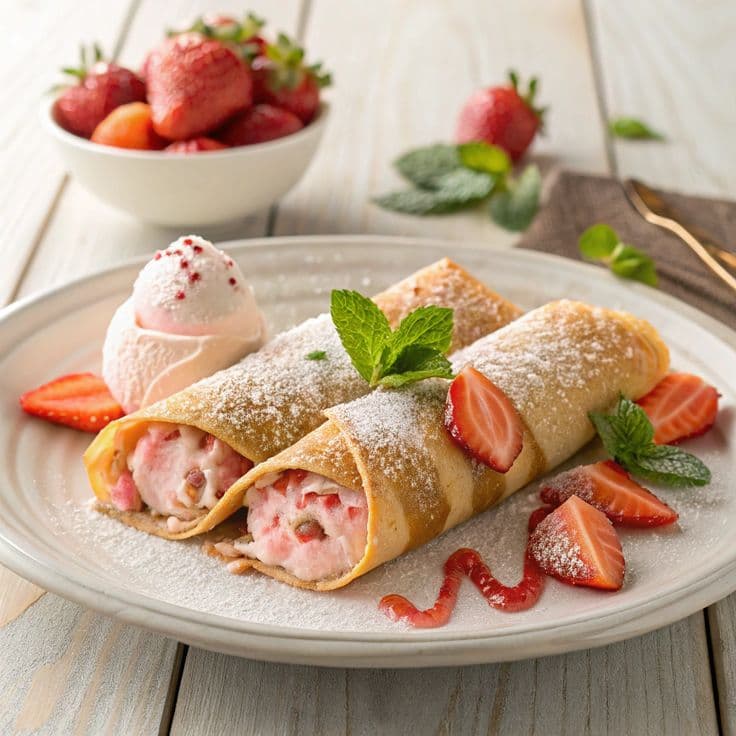 Creamy Strawberry Crêpes (Crepes)