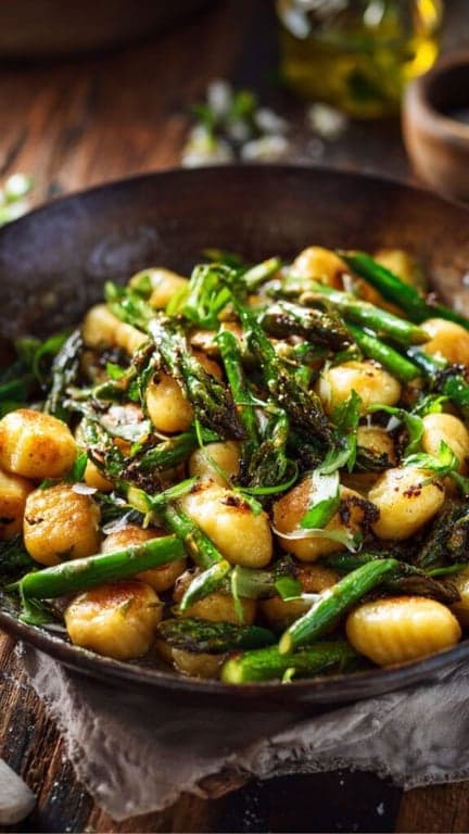 Skillet Gnocchi with Miso Butter and Asparagus