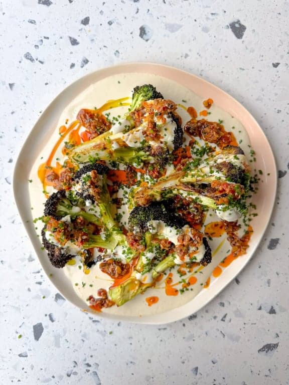 Roasted Broccoli and Whipped Tofu with Chile-Crisp Crunch