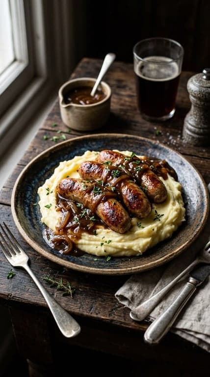 Bangers and Mash with Onion Gravy