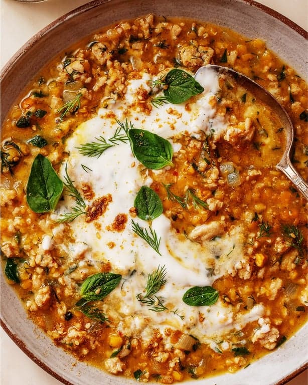 Chicken and Red Lentil Soup with Lemony Yogurt